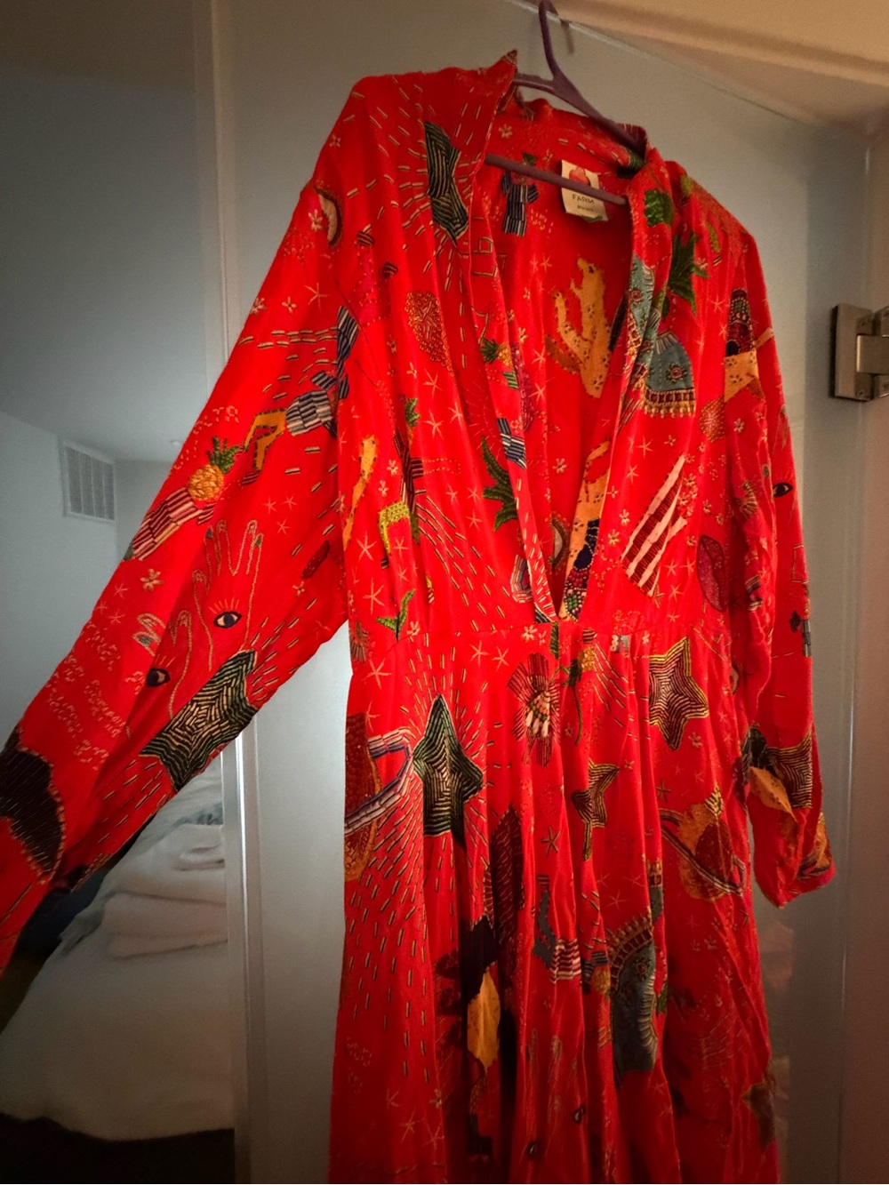 Farm Rio Red Printed Long Sleeve Maxi Dress - Casual Boho Style - Picture 3 of 4